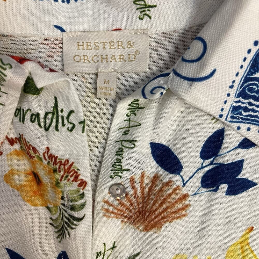 Hester & Orchard Women's Blouse M Linen Rayon Tropical Boxy Button-Up Shirt - Picture 3 of 9